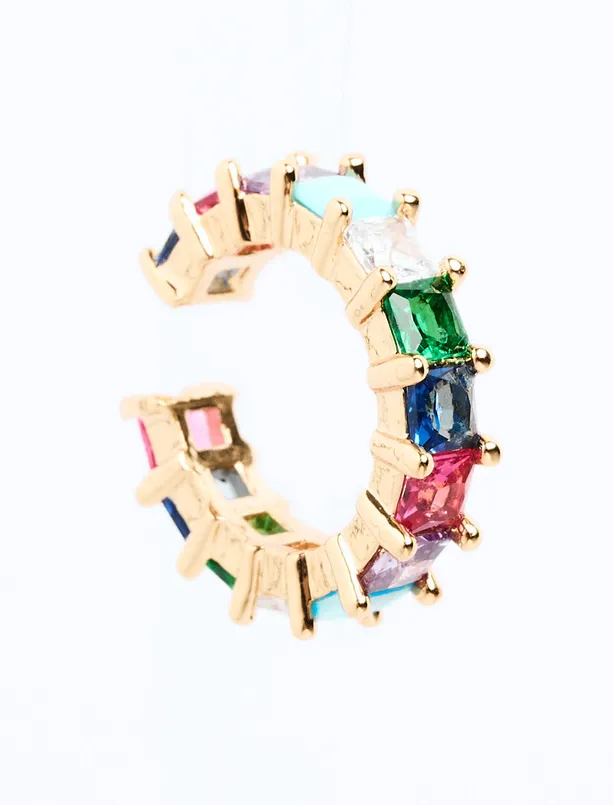 Bayan Karışık Parlak Taş Detaylı Kıkırdak Küpesi