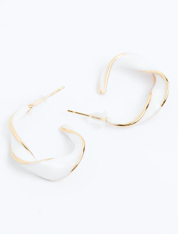 Women Yellow Twisted Half Hoop Earrings