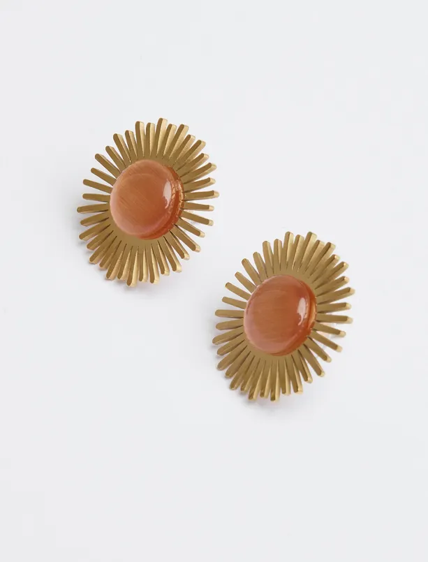 Bayan Sarı Güneş Figürlü Zarif Küpe