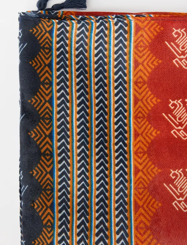 Bayan Karışık Etnik Desenli Püsküllü Şal