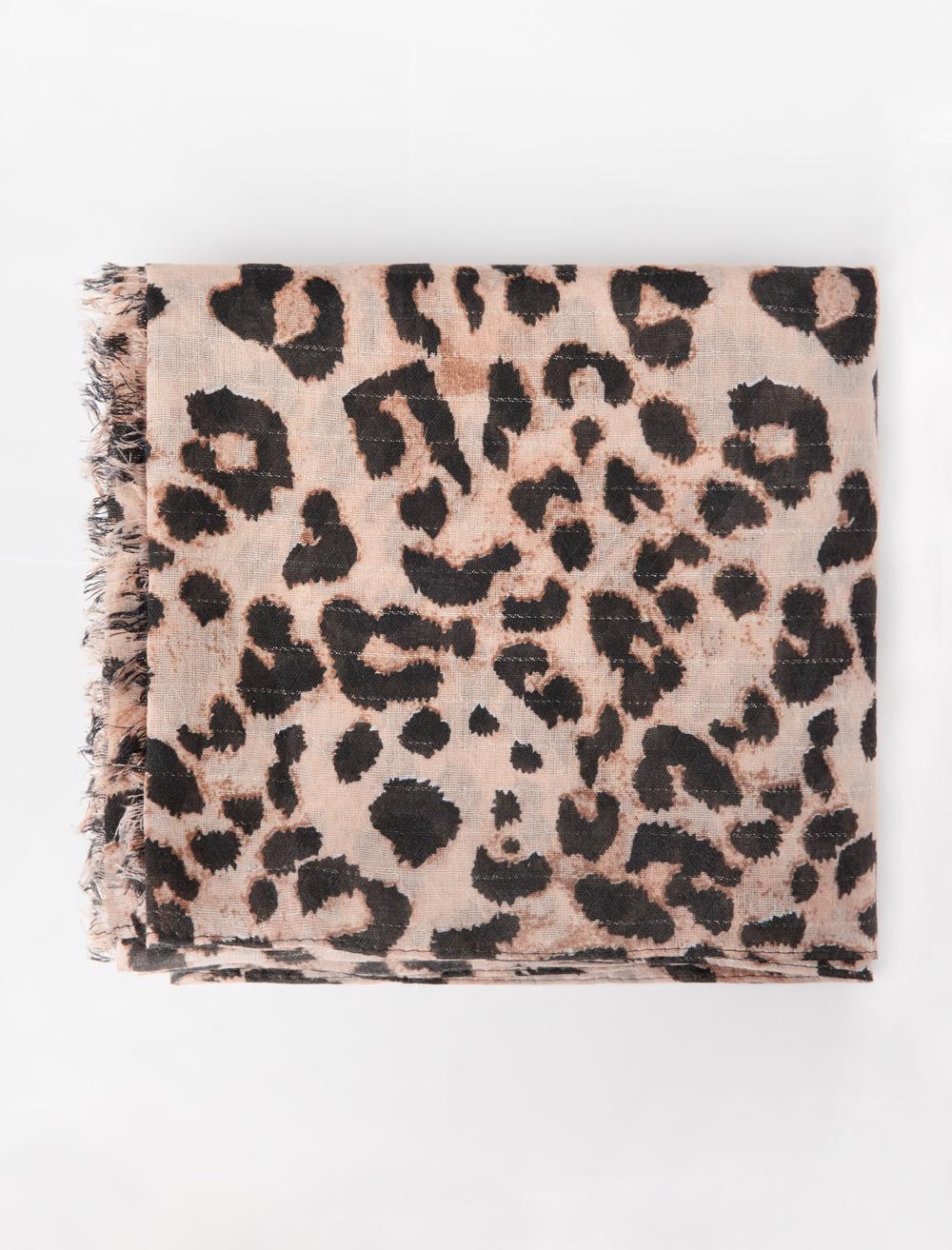 Leopar Desenli Püsküllü Dokuma Şal