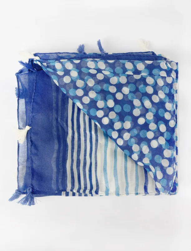 Bayan Lacivert Puantiyeli Dokuma Şal