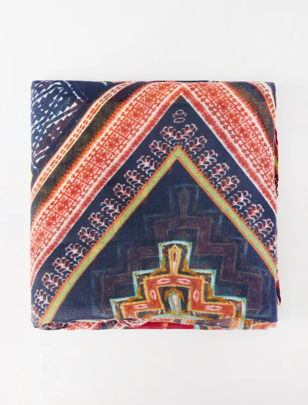 Bayan  Çizgili Etnik Desenli Dokuma Şal