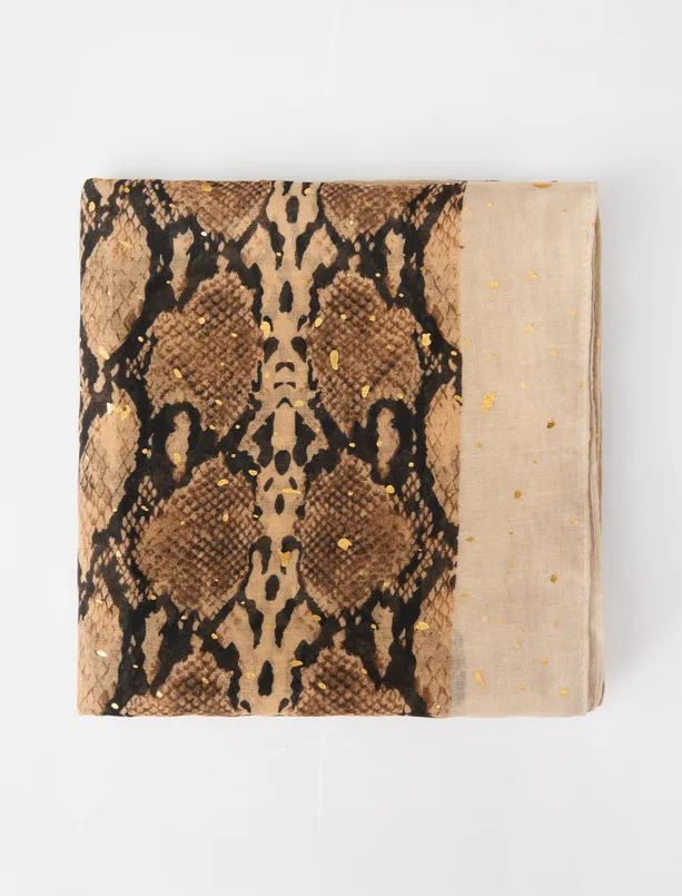 Bayan  Leopar Desenli Işıltılı Şal