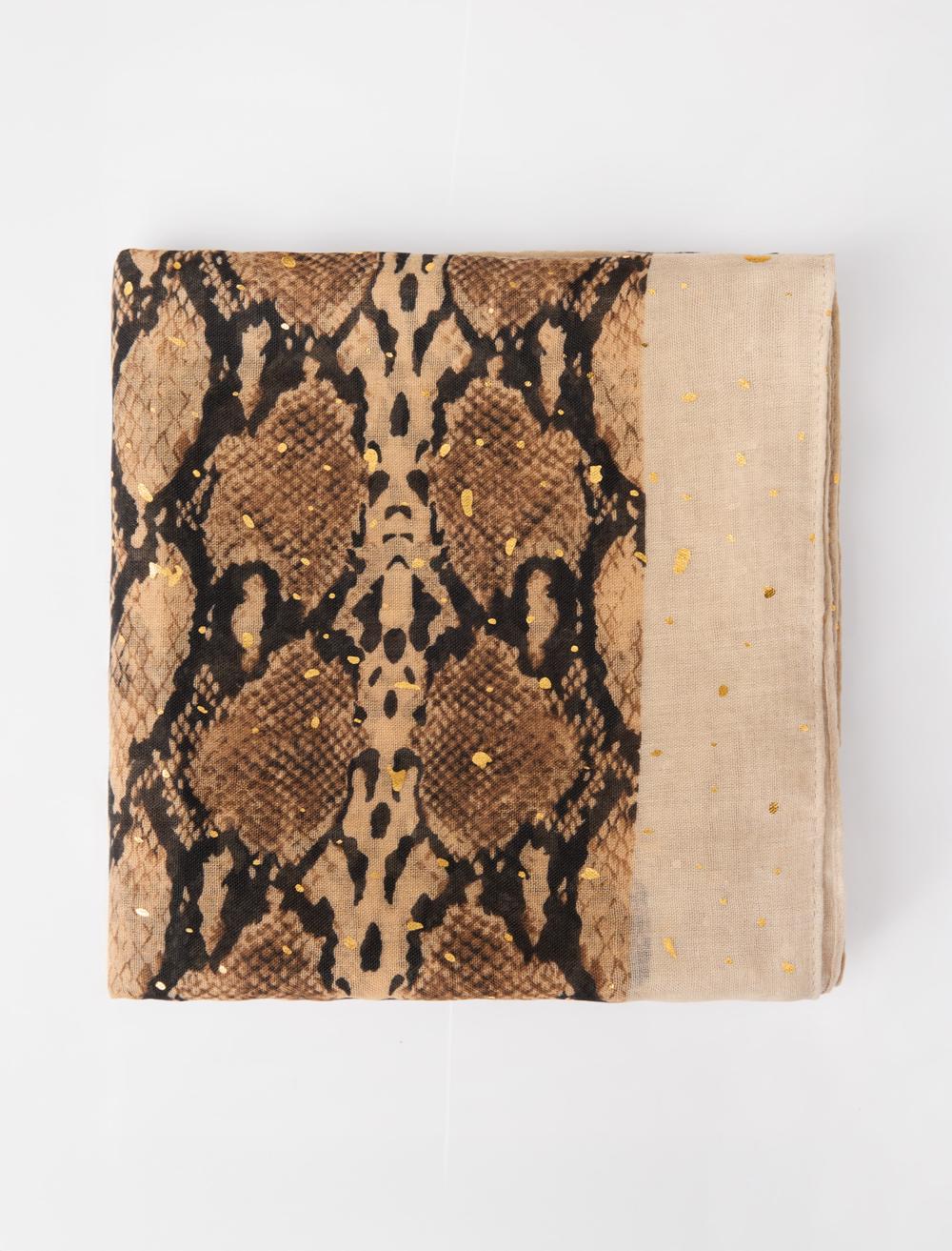 Leopar Desenli Işıltılı Şal