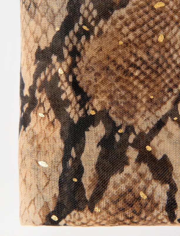 Bayan Kahverengi Leopar Desenli Işıltılı Şal