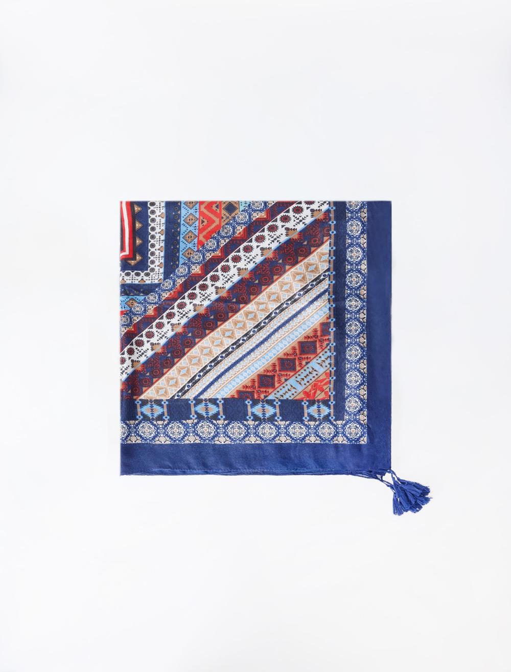 Etnik Desenli Çizgili Dokuma Şal