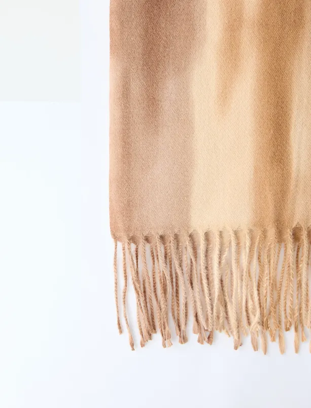 Bayan Bej Püskül Detaylı Dokuma Şal