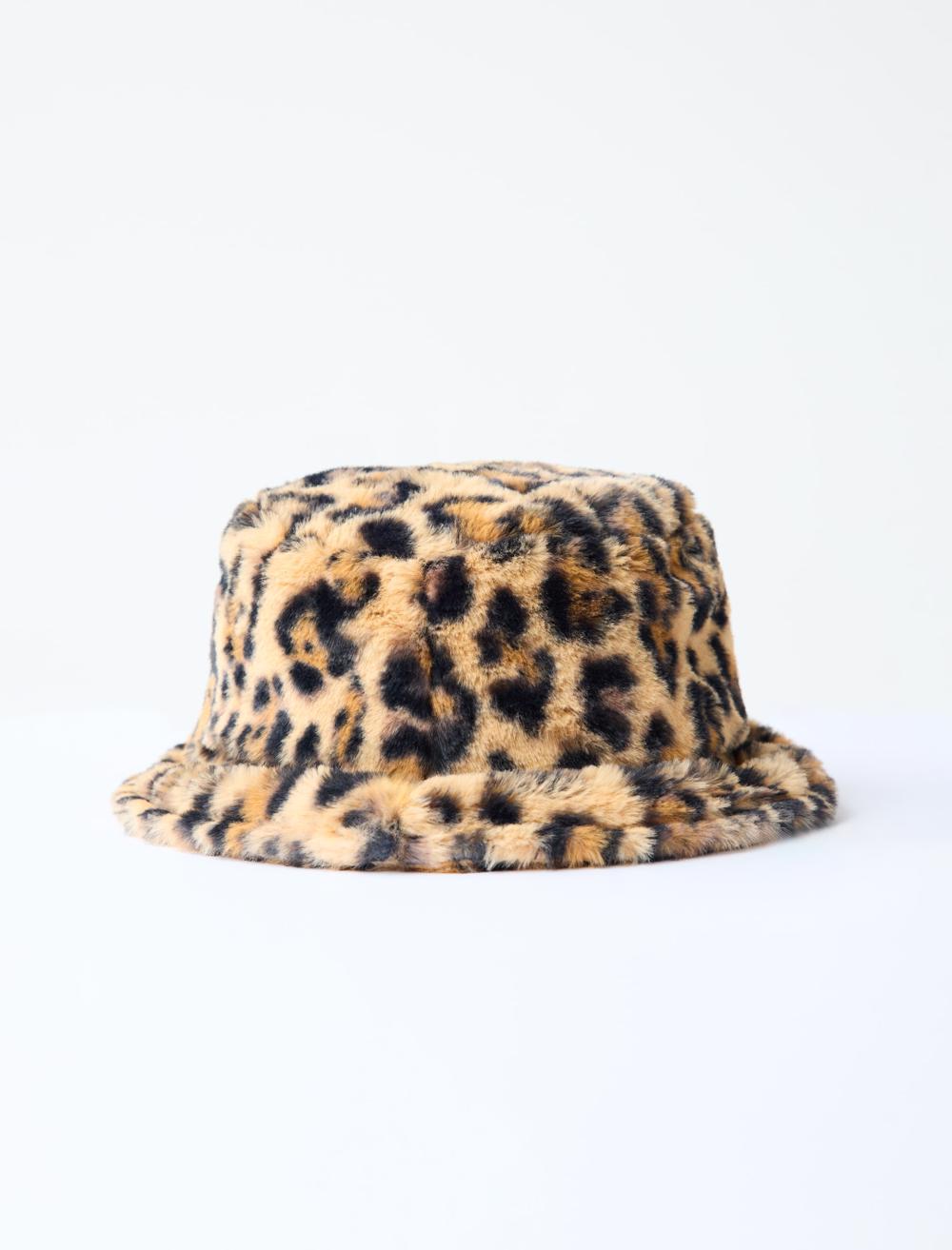 Leopar Desenli Peluş Şapka