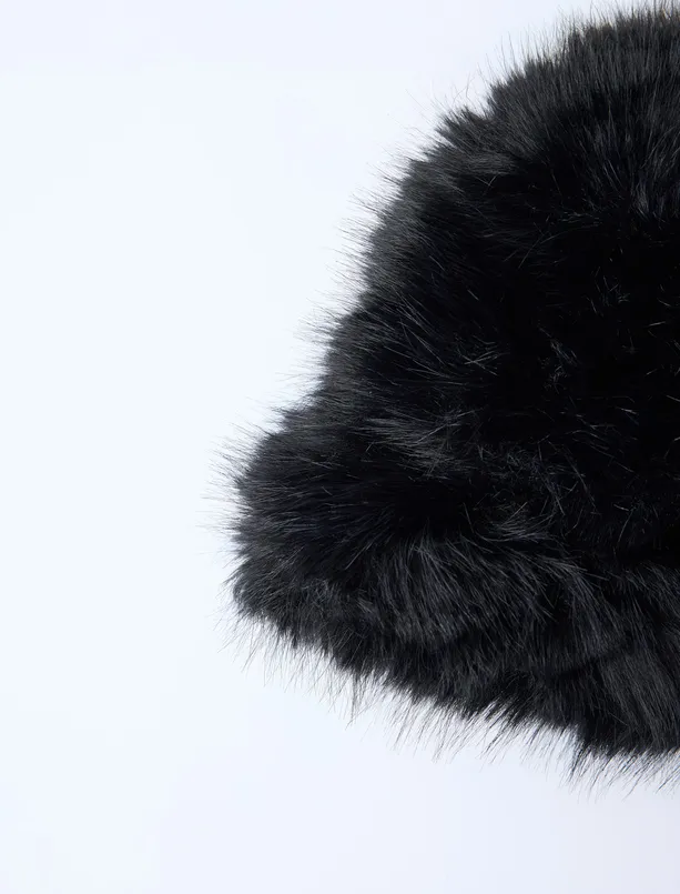 Bayan Siyah Peluş Balıkçı Şapkası