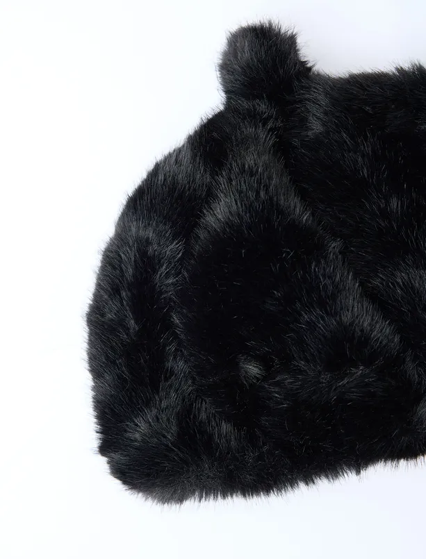 Bayan Siyah Peluş Şapka