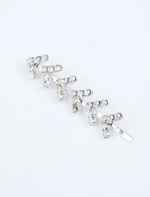 Women Grey Shiny Stone Detailed Wire Buckle