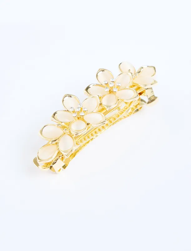 Women White Flower Figured Enamel Detailed Buckle