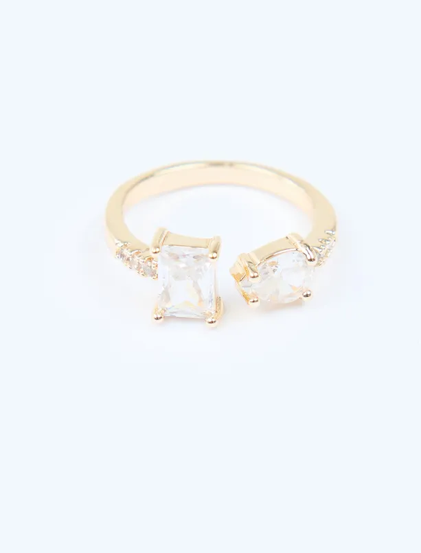 Women Yellow Ring with Two Shiny Stones