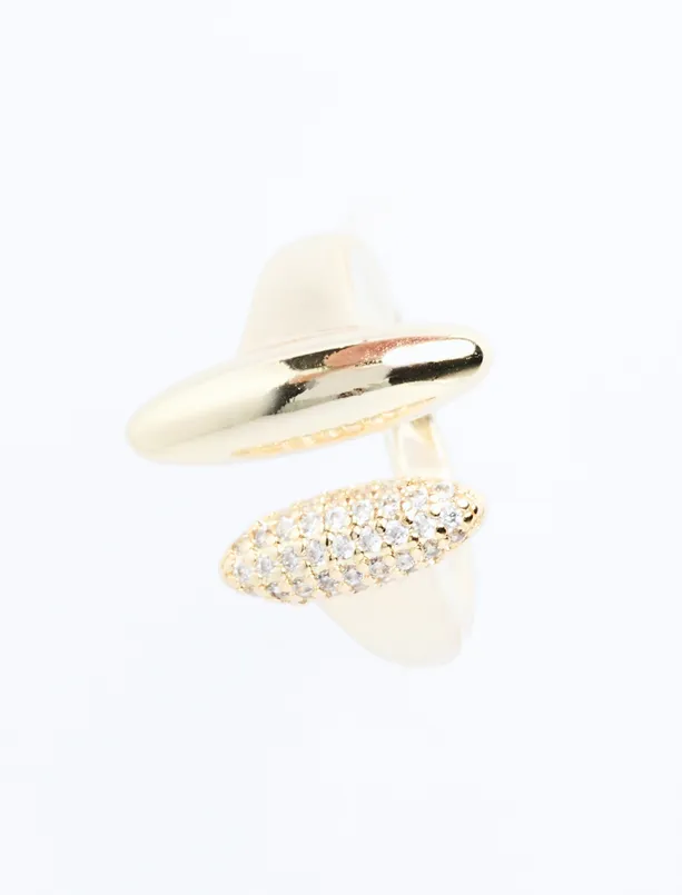 Women Yellow Modern Ring with Geometric Figured Polished Stone