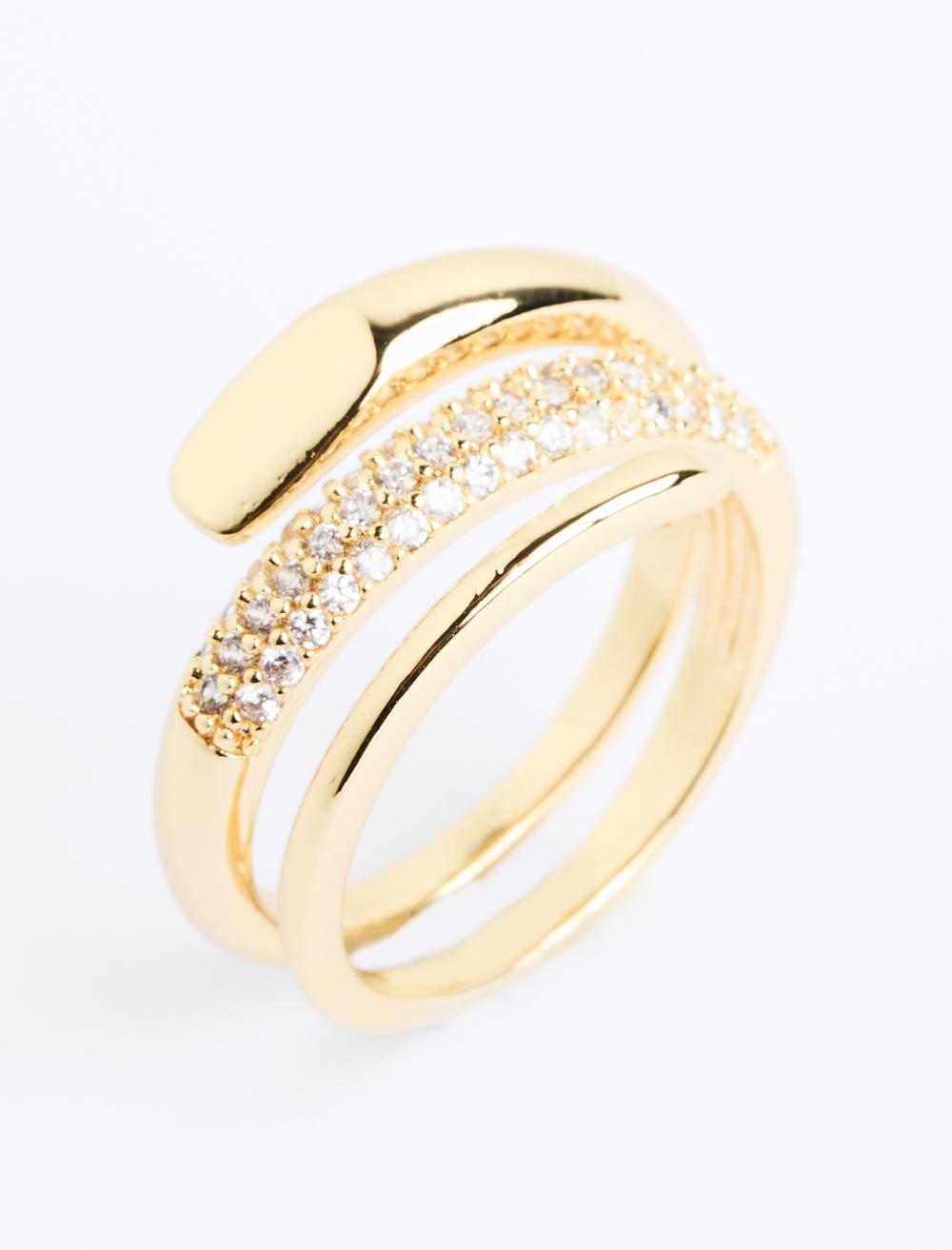 Parlak Taş Detaylı Sarmal Yüzük