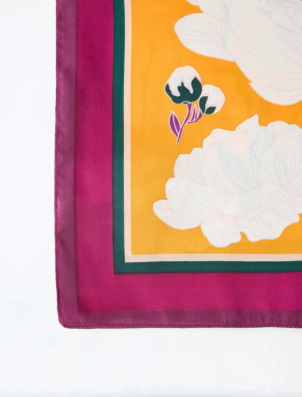 Bayan Bordo Renkli Çiçek Desenli Eşarp