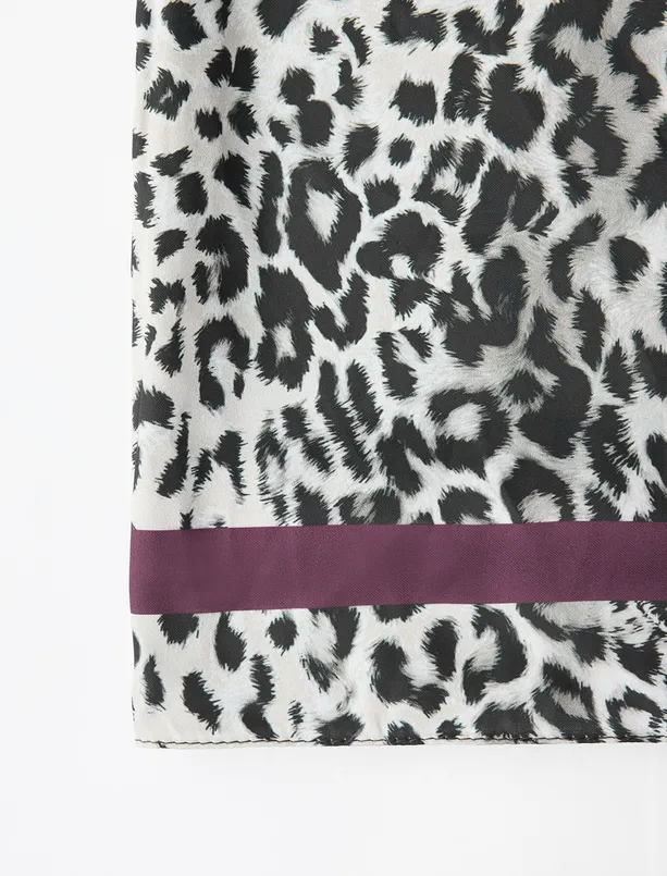 Bayan Karışık Çizgili Leopar Desenli Eşarp