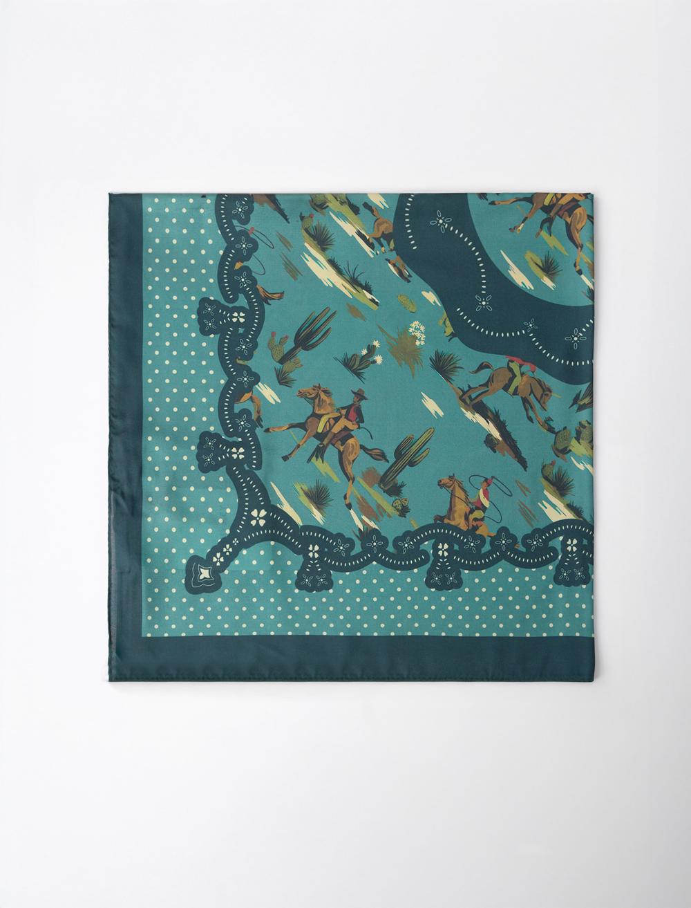 Asimetrik Desenli At Figürlü Eşarp