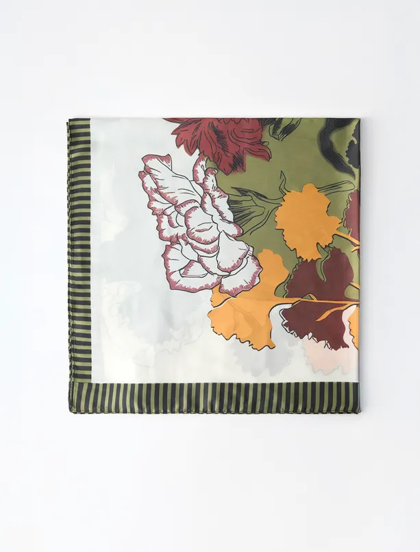 Women  Floral Figured Striped Woven Scarf