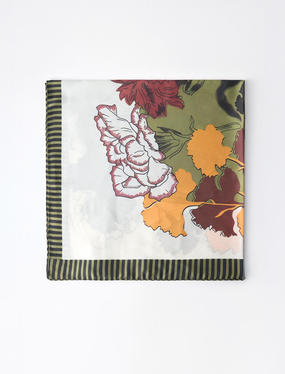 Çiçek Figürlü Çizgili Dokuma Eşarp