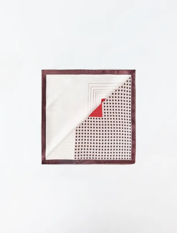 Bayan Bordo Çizgi Desenli Puantiyeli Dokuma Eşarp