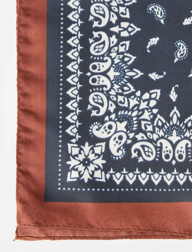 Women Dark Blue Woven Scarf with Multiple Ethnic Patterns