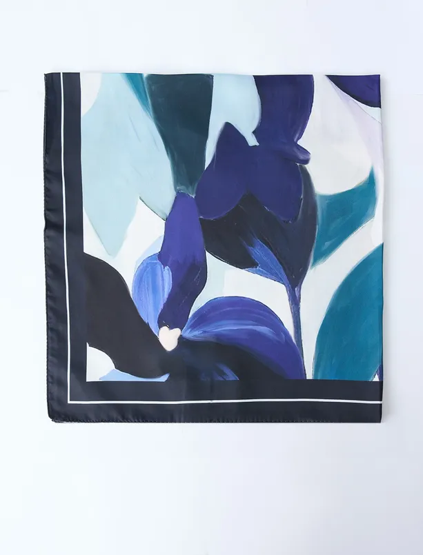 Bayan  Çiçek Desenli Çizgili Eşarp