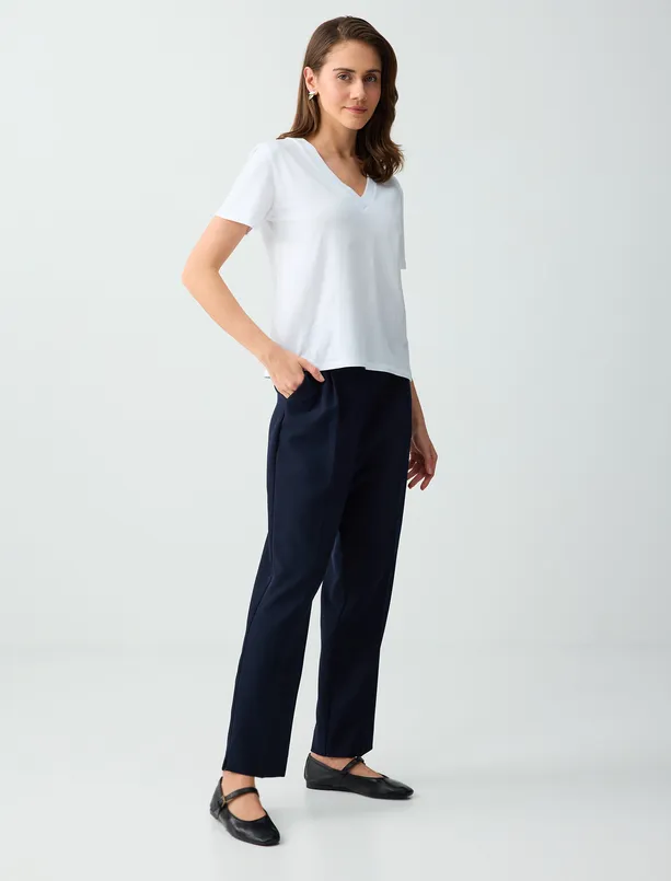 Women Dark Blue Regular Leg Regular Waist Woven Pants with Pockets