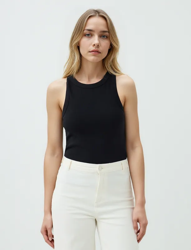 Women  Round Neck Slim Fit Sleeveless Knitted Tank Top