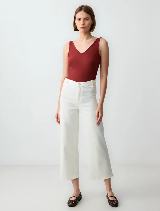 Bayan Bakır Dar Kesim V Yaka Örme Atlet