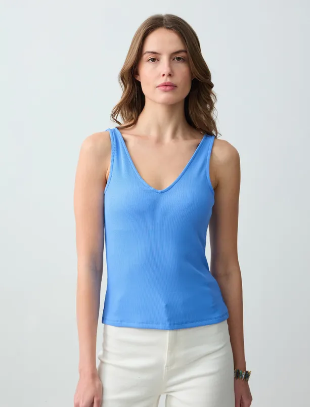 Women Purple Slim Fit V-Neck Knitted Tank Top