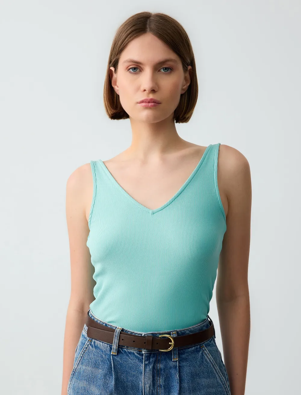 『TA&KI NECK top sv×TURQUOISE』 dar-kesim-v-yaka-orme-