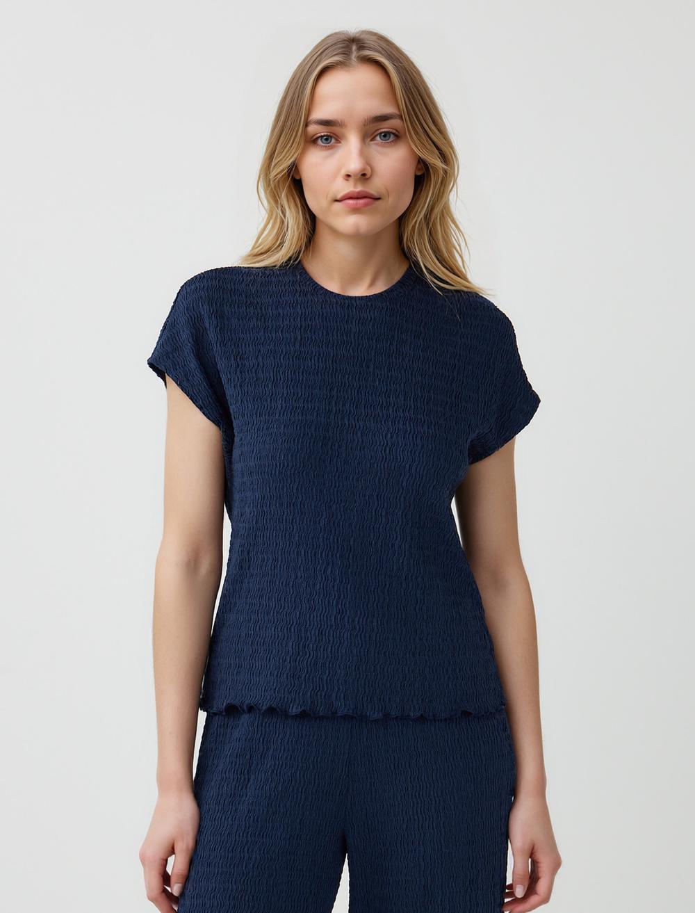 Bisiklet Yaka Düşük Omuz Örme Bluz