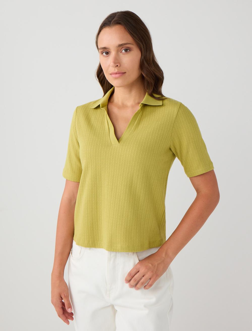 %100 Pamuk Kısa Kollu Gömlek Yaka Örme Bluz