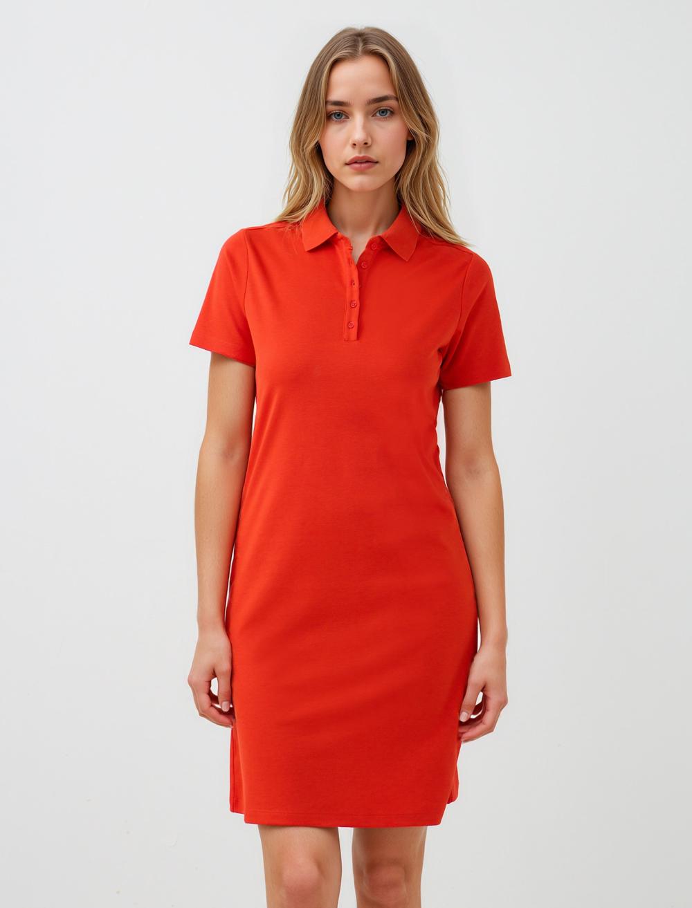 Düz Kesim Gömlek Yaka Kısa Kollu Mini Örme Elbise