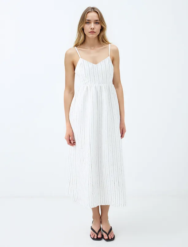 Women  Midi Woven Dress with Open Neck Straps