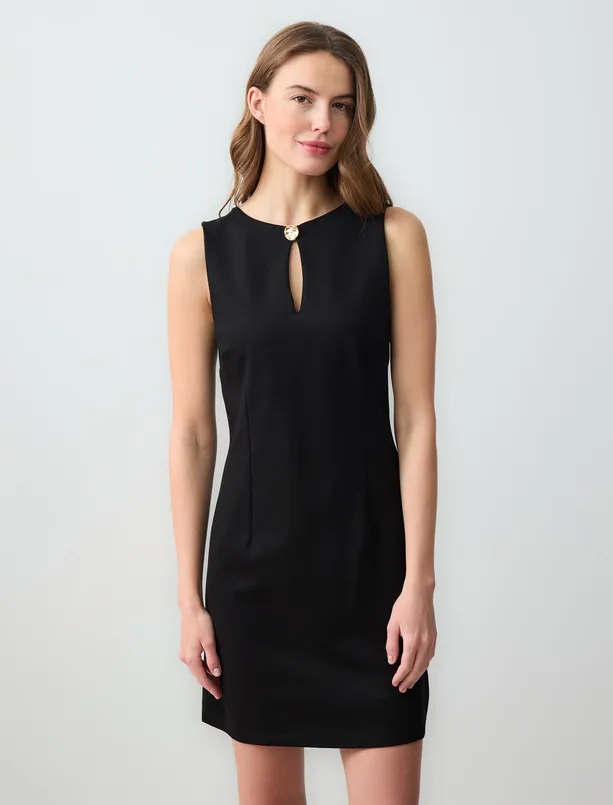 Women Black Slim Fit Round Neck Sleeveless Mini Knitted Dress