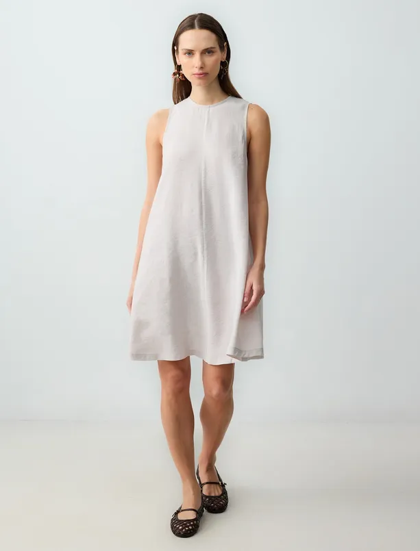 Women Light Mink Relaxed Fit Round Neck Sleeveless Mini Dress