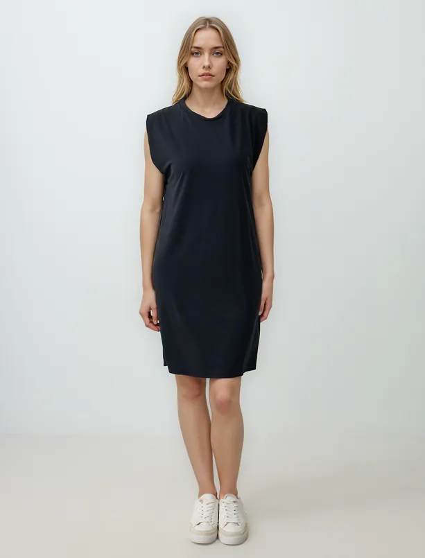 Women Anthracite Round Neck Sleeveless Midi Knitted Dress