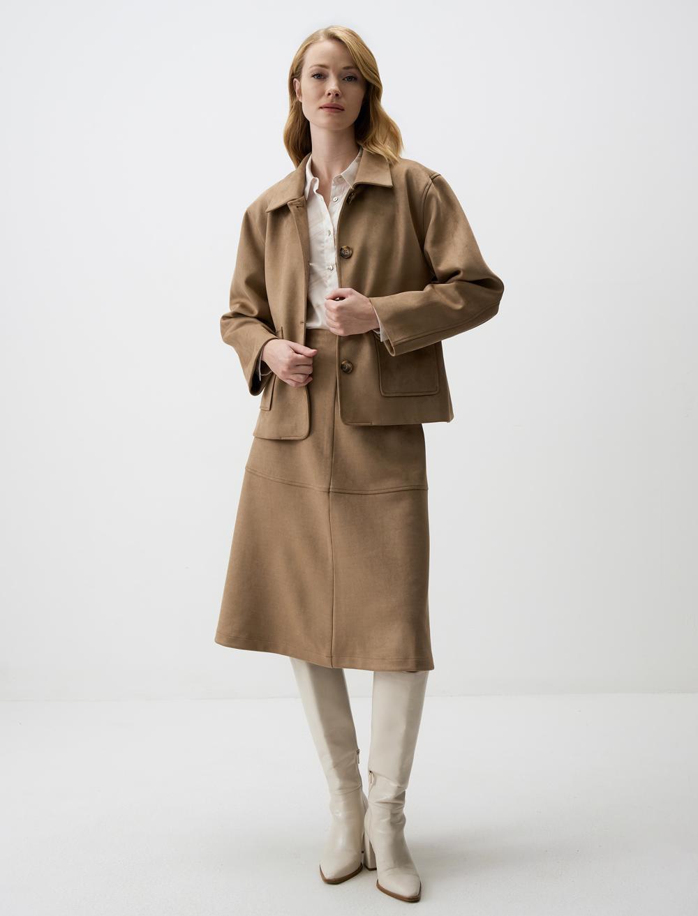 Rahat Kesim Örme Süet Midi Etek