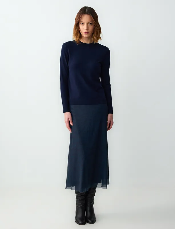 Women Patterned Regular Waist Straight Cut Patterned Mesh Knitted Long Skirt