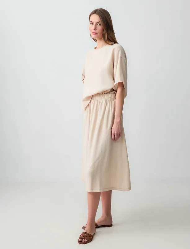 Women Mink Relaxed Fit High Waist Woven Midi Skirt