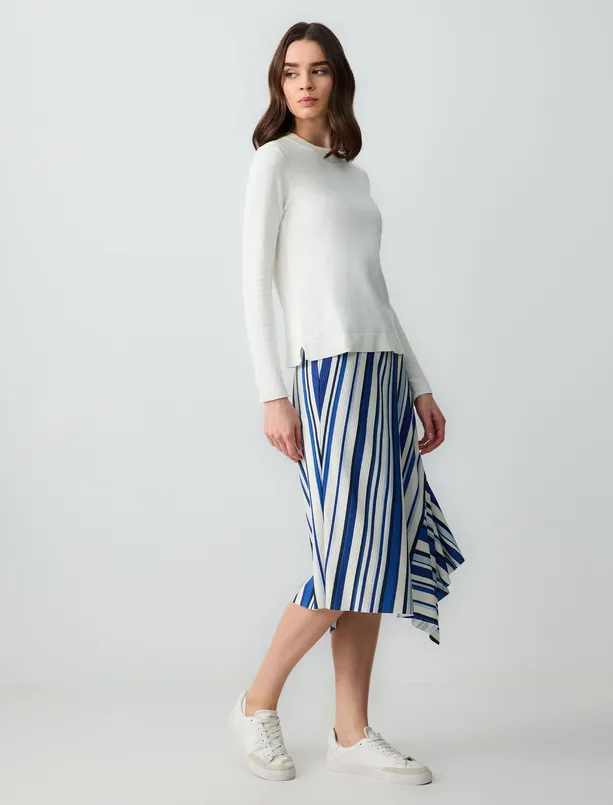 Women Blue Relaxed Fit Regular Waist Patterned Knitted Midi Skirt