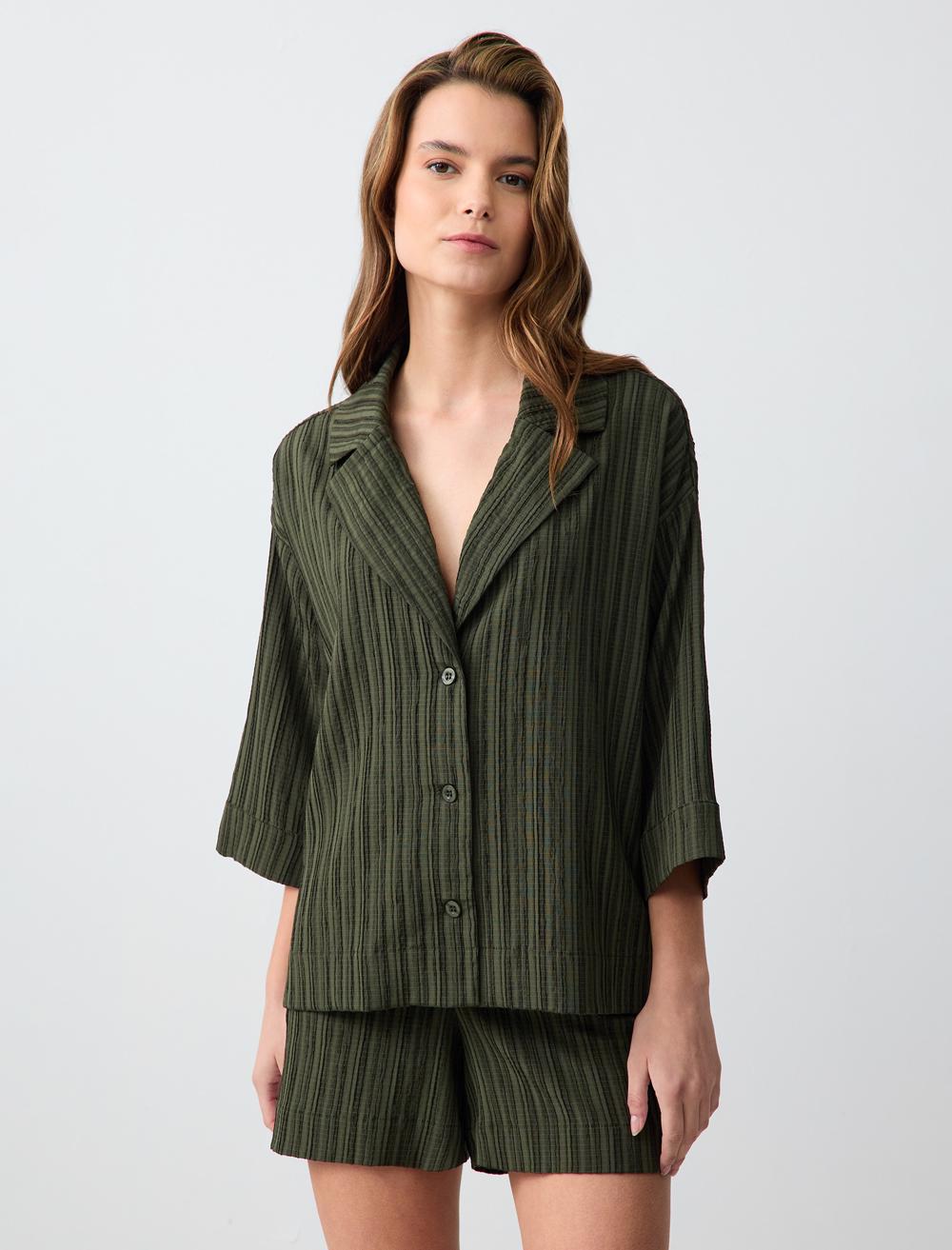 Truvakar Kol Desenli Keten Gömlek