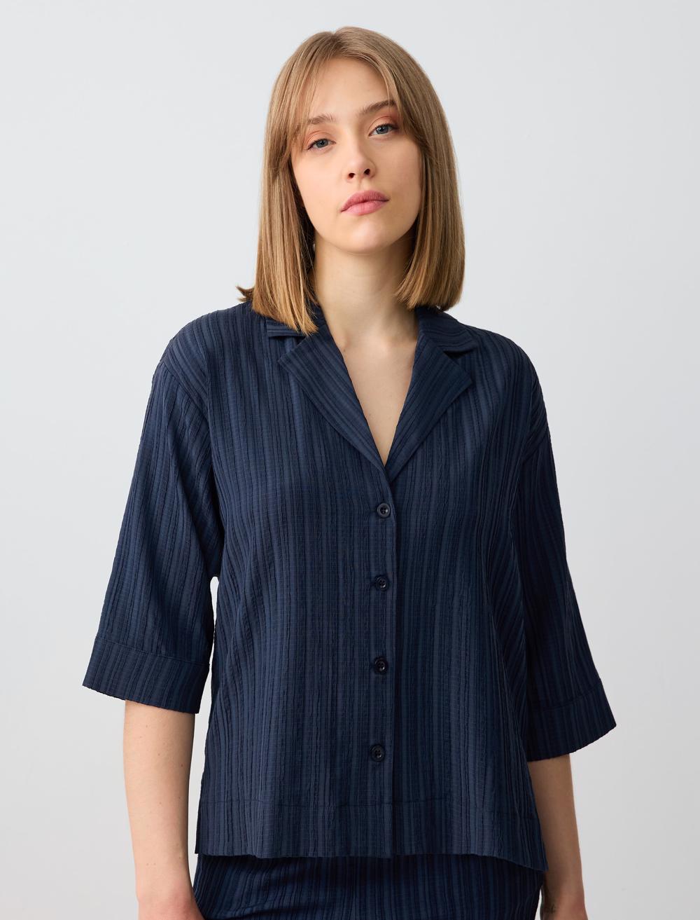 Truvakar Kol Desenli Keten Gömlek