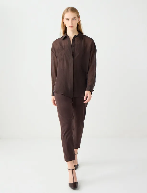 Women Brown Relaxed Fit Floral Patterned Woven Shirt