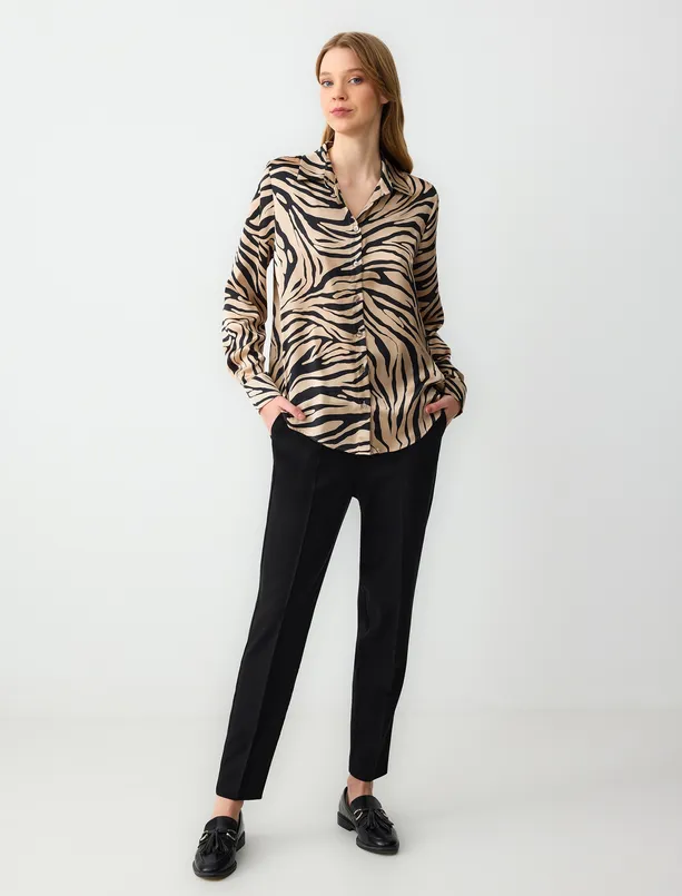 Women Black Straight Cut High Waist Regular Leg Woven Pants