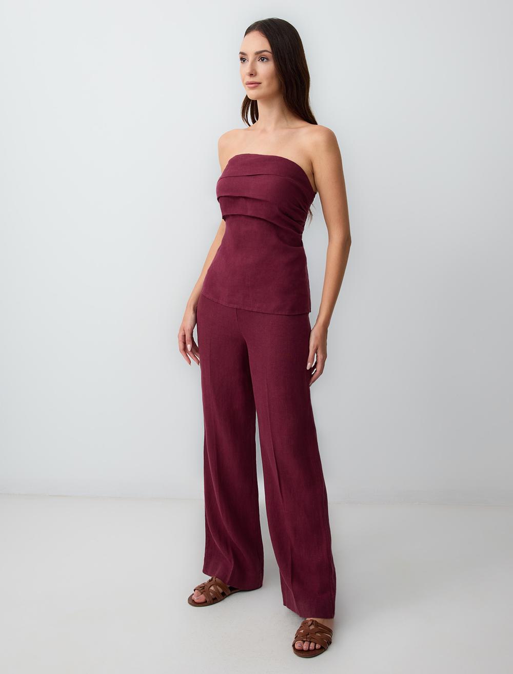 %100 Keten Normal Bel Uzun Pantolon