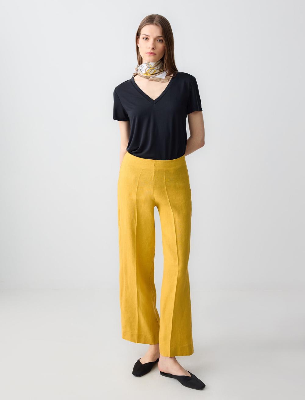 %100 Keten Normal Bel Uzun Pantolon